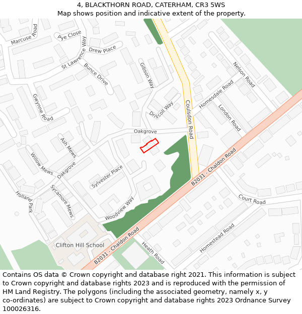 4, BLACKTHORN ROAD, CATERHAM, CR3 5WS: Location map and indicative extent of plot