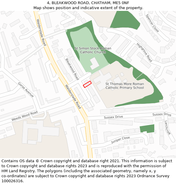 4, BLEAKWOOD ROAD, CHATHAM, ME5 0NF: Location map and indicative extent of plot