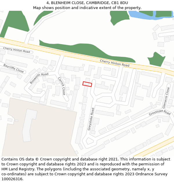 4, BLENHEIM CLOSE, CAMBRIDGE, CB1 8DU: Location map and indicative extent of plot