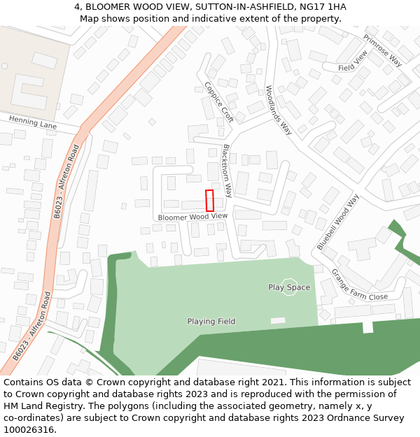 4, BLOOMER WOOD VIEW, SUTTON-IN-ASHFIELD, NG17 1HA: Location map and indicative extent of plot