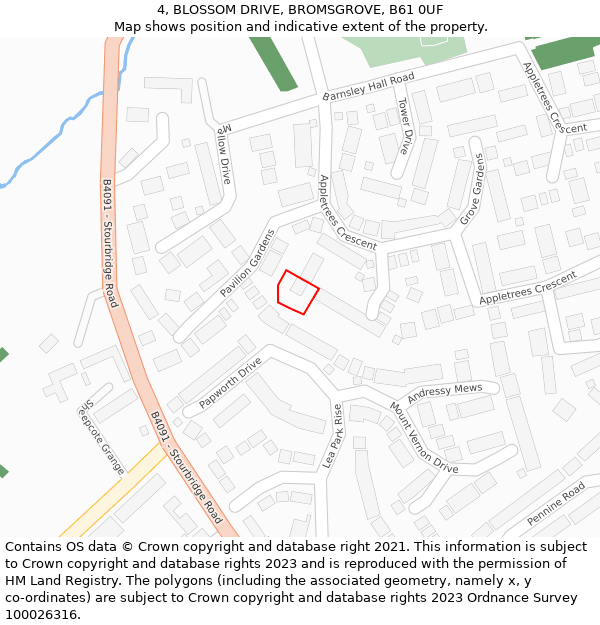 4, BLOSSOM DRIVE, BROMSGROVE, B61 0UF: Location map and indicative extent of plot