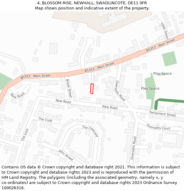 4, BLOSSOM RISE, NEWHALL, SWADLINCOTE, DE11 0FR: Location map and indicative extent of plot