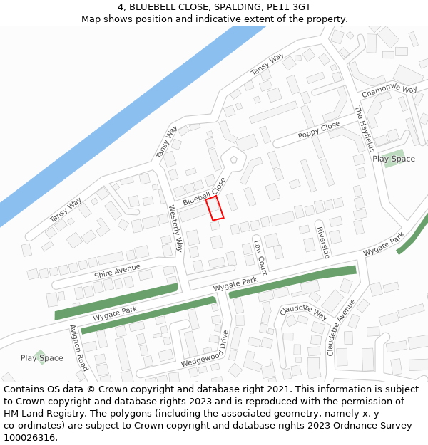 4, BLUEBELL CLOSE, SPALDING, PE11 3GT: Location map and indicative extent of plot