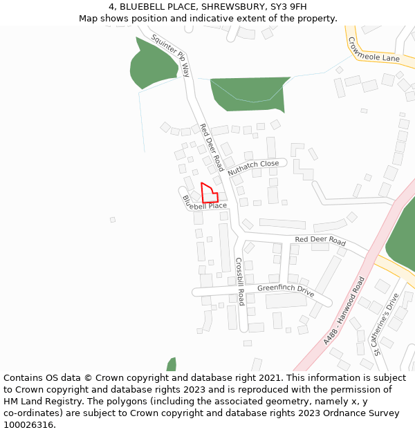 4, BLUEBELL PLACE, SHREWSBURY, SY3 9FH: Location map and indicative extent of plot