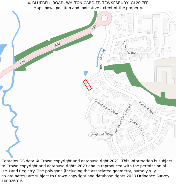 4, BLUEBELL ROAD, WALTON CARDIFF, TEWKESBURY, GL20 7FE: Location map and indicative extent of plot