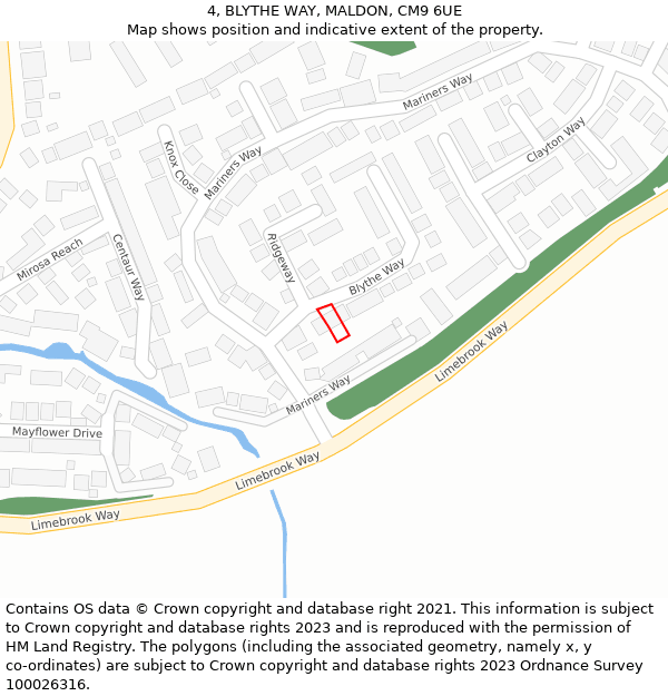 4, BLYTHE WAY, MALDON, CM9 6UE: Location map and indicative extent of plot