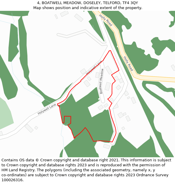 4, BOATWELL MEADOW, DOSELEY, TELFORD, TF4 3QY: Location map and indicative extent of plot