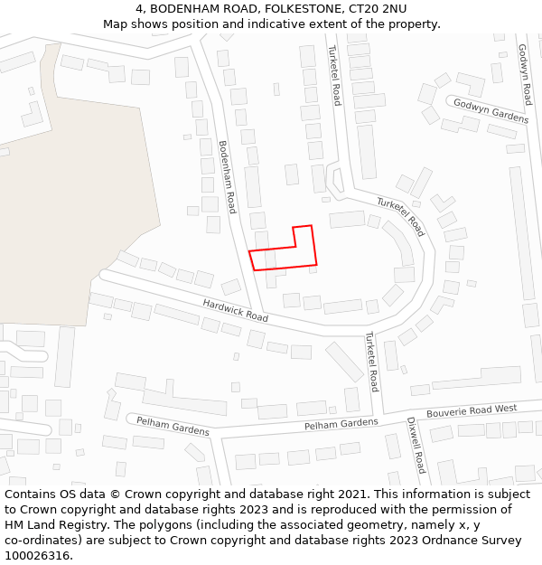 4, BODENHAM ROAD, FOLKESTONE, CT20 2NU: Location map and indicative extent of plot