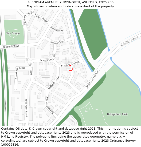 4, BODIAM AVENUE, KINGSNORTH, ASHFORD, TN25 7BS: Location map and indicative extent of plot