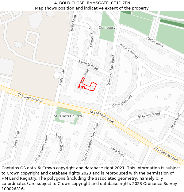 4, BOLD CLOSE, RAMSGATE, CT11 7EN: Location map and indicative extent of plot