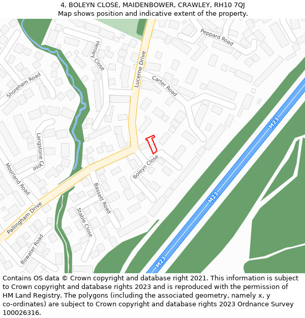 4, BOLEYN CLOSE, MAIDENBOWER, CRAWLEY, RH10 7QJ: Location map and indicative extent of plot