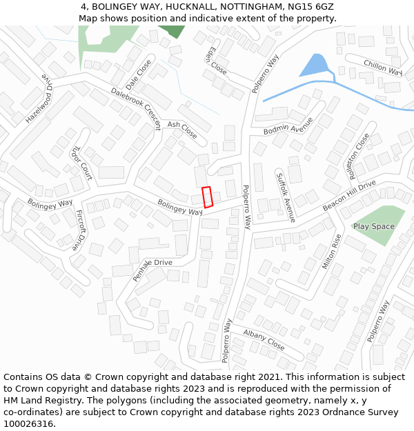 4, BOLINGEY WAY, HUCKNALL, NOTTINGHAM, NG15 6GZ: Location map and indicative extent of plot