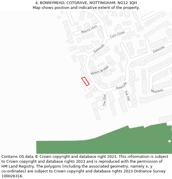 4, BONNYMEAD, COTGRAVE, NOTTINGHAM, NG12 3QH: Location map and indicative extent of plot