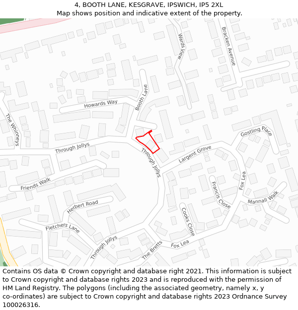 4, BOOTH LANE, KESGRAVE, IPSWICH, IP5 2XL: Location map and indicative extent of plot