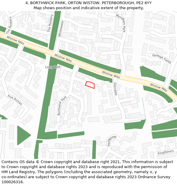 4, BORTHWICK PARK, ORTON WISTOW, PETERBOROUGH, PE2 6YY: Location map and indicative extent of plot