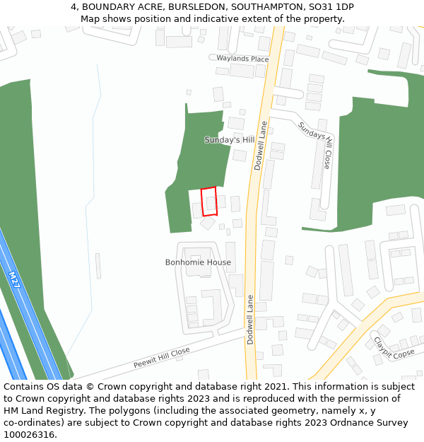 4, BOUNDARY ACRE, BURSLEDON, SOUTHAMPTON, SO31 1DP: Location map and indicative extent of plot