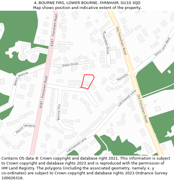 4, BOURNE FIRS, LOWER BOURNE, FARNHAM, GU10 3QD: Location map and indicative extent of plot