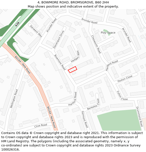 4, BOWMORE ROAD, BROMSGROVE, B60 2HH: Location map and indicative extent of plot