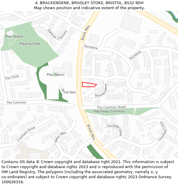 4, BRACKENDENE, BRADLEY STOKE, BRISTOL, BS32 9DH: Location map and indicative extent of plot