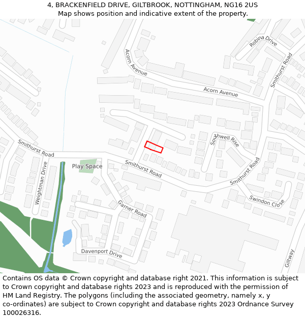 4, BRACKENFIELD DRIVE, GILTBROOK, NOTTINGHAM, NG16 2US: Location map and indicative extent of plot