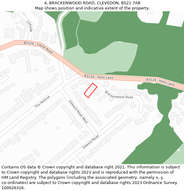 4, BRACKENWOOD ROAD, CLEVEDON, BS21 7AB: Location map and indicative extent of plot