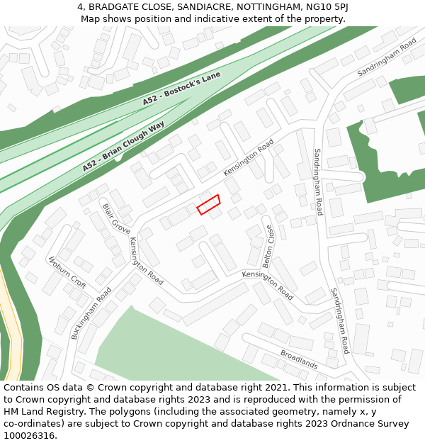 4, BRADGATE CLOSE, SANDIACRE, NOTTINGHAM, NG10 5PJ: Location map and indicative extent of plot