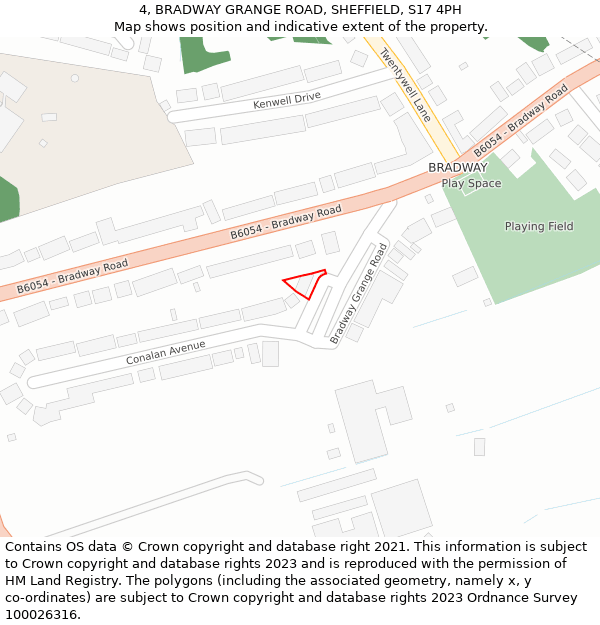 4, BRADWAY GRANGE ROAD, SHEFFIELD, S17 4PH: Location map and indicative extent of plot