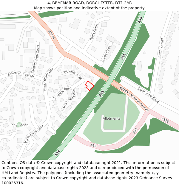 4, BRAEMAR ROAD, DORCHESTER, DT1 2AR: Location map and indicative extent of plot