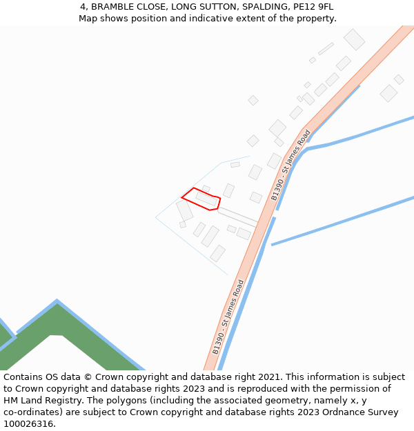 4, BRAMBLE CLOSE, LONG SUTTON, SPALDING, PE12 9FL: Location map and indicative extent of plot