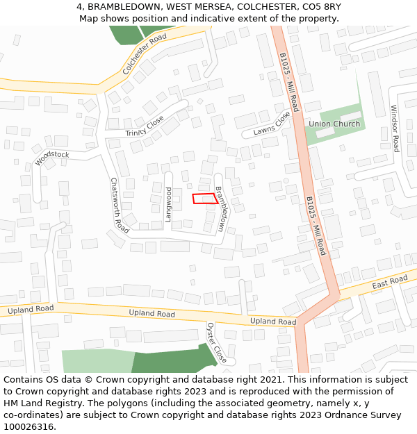 4, BRAMBLEDOWN, WEST MERSEA, COLCHESTER, CO5 8RY: Location map and indicative extent of plot