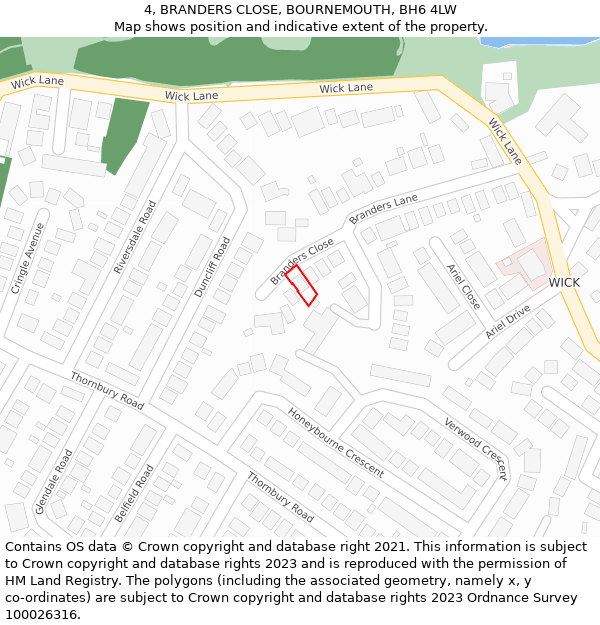 4, BRANDERS CLOSE, BOURNEMOUTH, BH6 4LW: Location map and indicative extent of plot