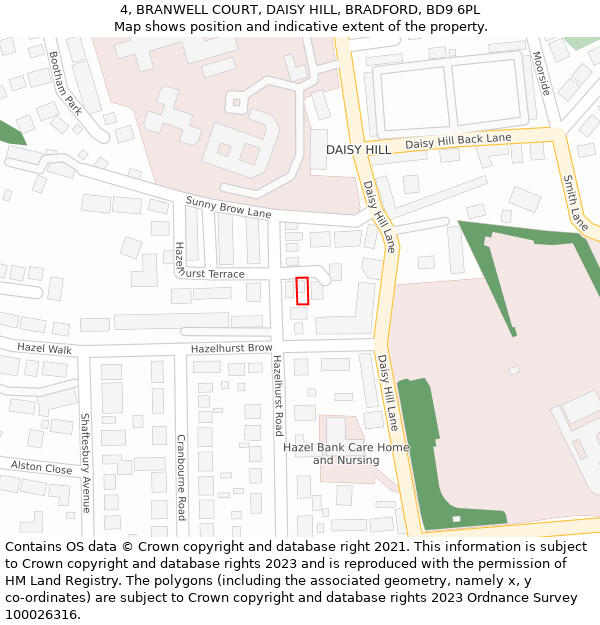 4, BRANWELL COURT, DAISY HILL, BRADFORD, BD9 6PL: Location map and indicative extent of plot