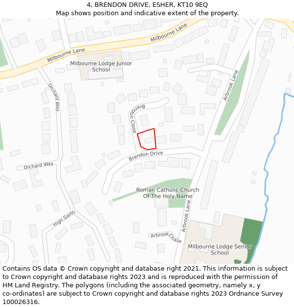 4, BRENDON DRIVE, ESHER, KT10 9EQ: Location map and indicative extent of plot