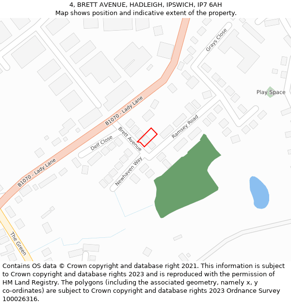 4, BRETT AVENUE, HADLEIGH, IPSWICH, IP7 6AH: Location map and indicative extent of plot