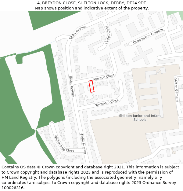 4, BREYDON CLOSE, SHELTON LOCK, DERBY, DE24 9DT: Location map and indicative extent of plot