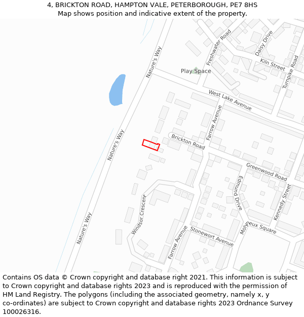 4, BRICKTON ROAD, HAMPTON VALE, PETERBOROUGH, PE7 8HS: Location map and indicative extent of plot