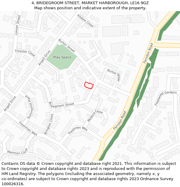 4, BRIDEGROOM STREET, MARKET HARBOROUGH, LE16 9GZ: Location map and indicative extent of plot