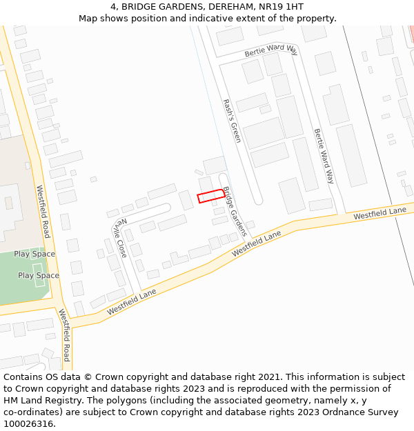 4, BRIDGE GARDENS, DEREHAM, NR19 1HT: Location map and indicative extent of plot