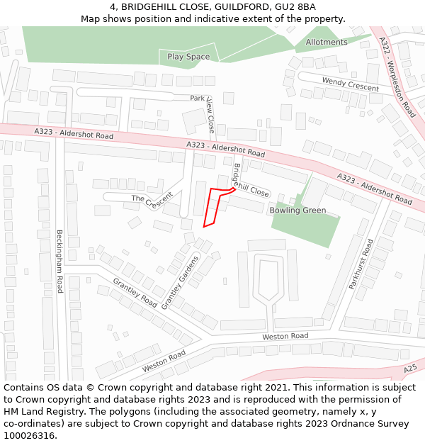 4, BRIDGEHILL CLOSE, GUILDFORD, GU2 8BA: Location map and indicative extent of plot