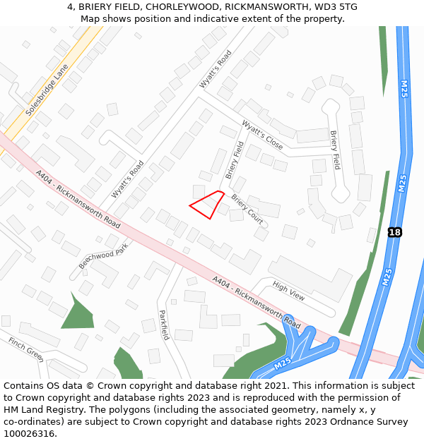 4, BRIERY FIELD, CHORLEYWOOD, RICKMANSWORTH, WD3 5TG: Location map and indicative extent of plot