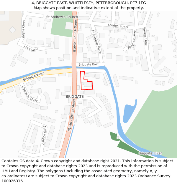 4, BRIGGATE EAST, WHITTLESEY, PETERBOROUGH, PE7 1EG: Location map and indicative extent of plot