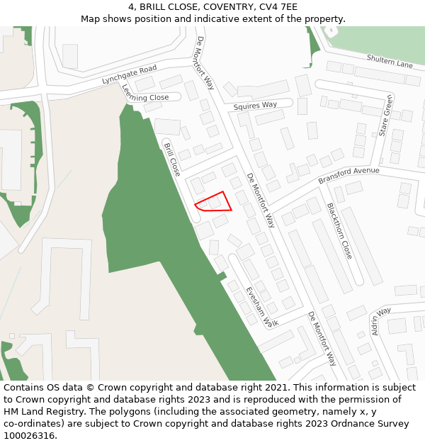 4, BRILL CLOSE, COVENTRY, CV4 7EE: Location map and indicative extent of plot