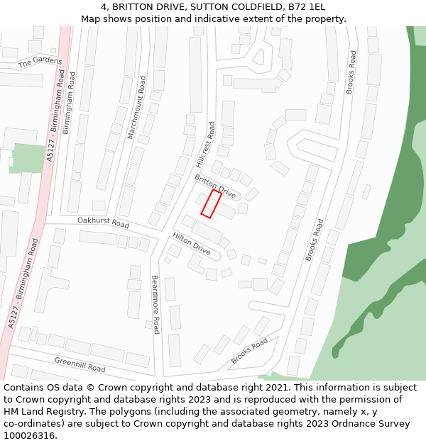 4, BRITTON DRIVE, SUTTON COLDFIELD, B72 1EL: Location map and indicative extent of plot
