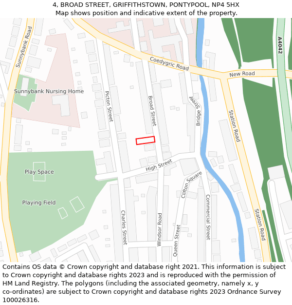 4, BROAD STREET, GRIFFITHSTOWN, PONTYPOOL, NP4 5HX: Location map and indicative extent of plot