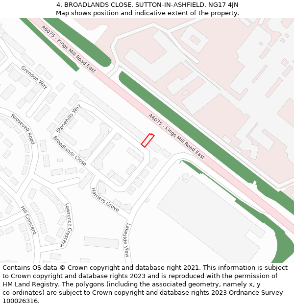 4, BROADLANDS CLOSE, SUTTON-IN-ASHFIELD, NG17 4JN: Location map and indicative extent of plot