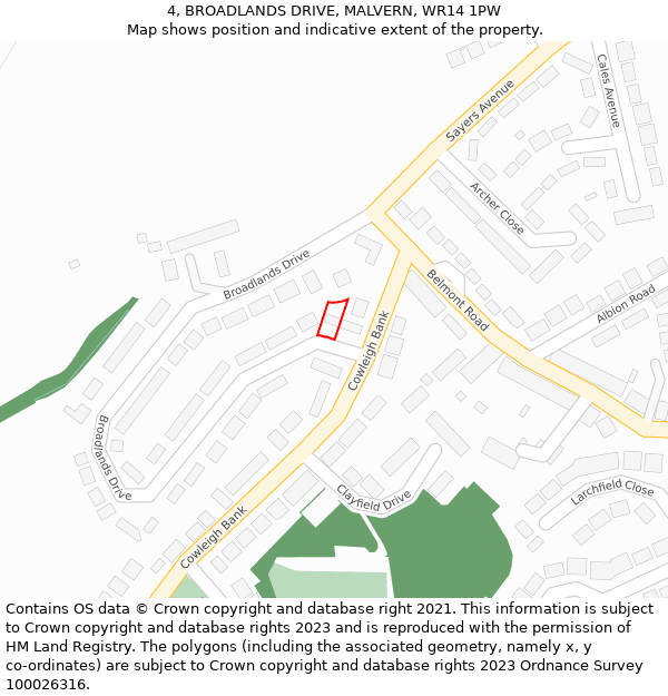 4, BROADLANDS DRIVE, MALVERN, WR14 1PW: Location map and indicative extent of plot
