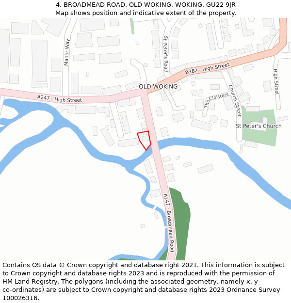 4, BROADMEAD ROAD, OLD WOKING, WOKING, GU22 9JR: Location map and indicative extent of plot