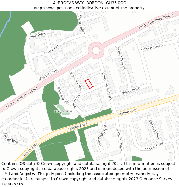 4, BROCAS WAY, BORDON, GU35 0GG: Location map and indicative extent of plot