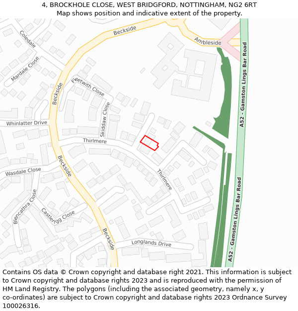 4, BROCKHOLE CLOSE, WEST BRIDGFORD, NOTTINGHAM, NG2 6RT: Location map and indicative extent of plot