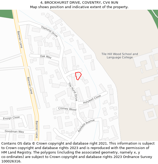 4, BROCKHURST DRIVE, COVENTRY, CV4 9UN: Location map and indicative extent of plot